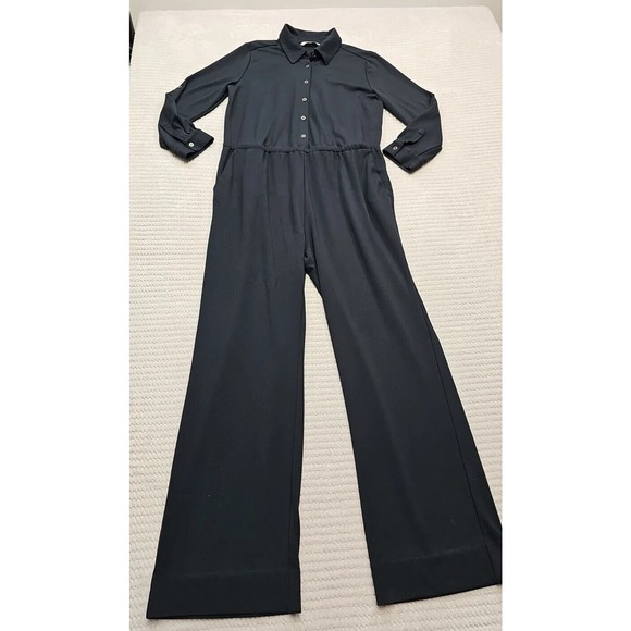 Soft Surroundings Jumpsuit Womens XL Black Button Up Roll Tab Sleeve - Picture 1 of 7